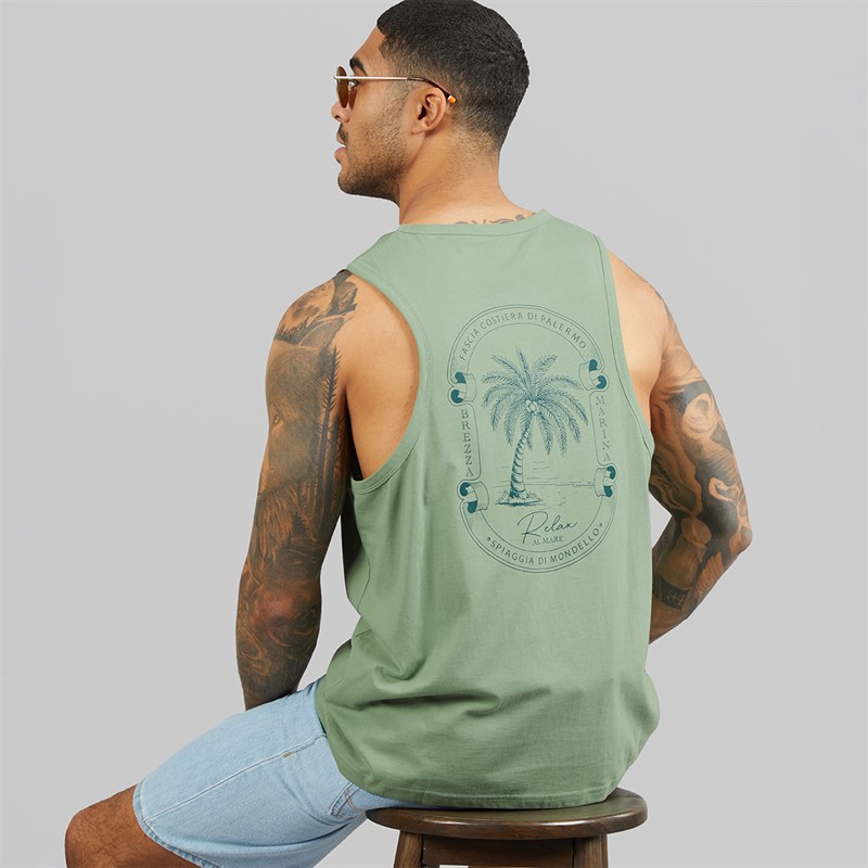 THREADBARE Mens Onda Ringer Two Pack Vests Sage/Ecru