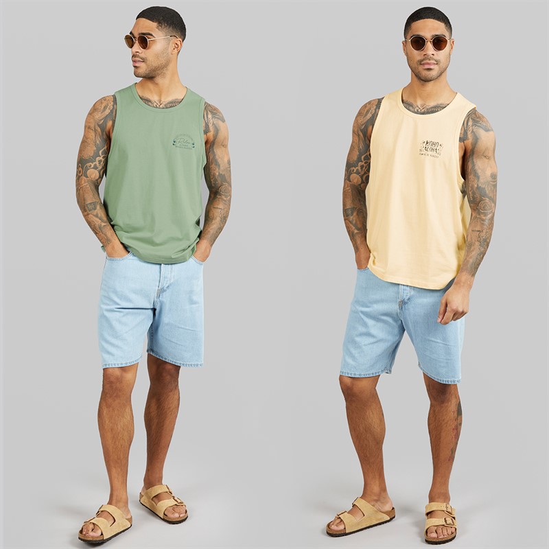 THREADBARE Mens Onda Ringer Two Pack Vests Sage/Ecru