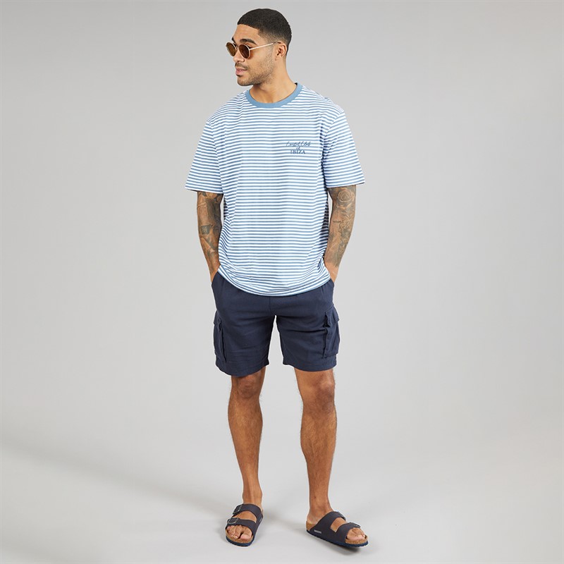 THREADBARE Mens Coast T-Shirt Denim Blue/White