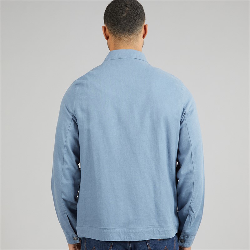 THREADBARE Mens Key Linen Shirt Jacket Denim