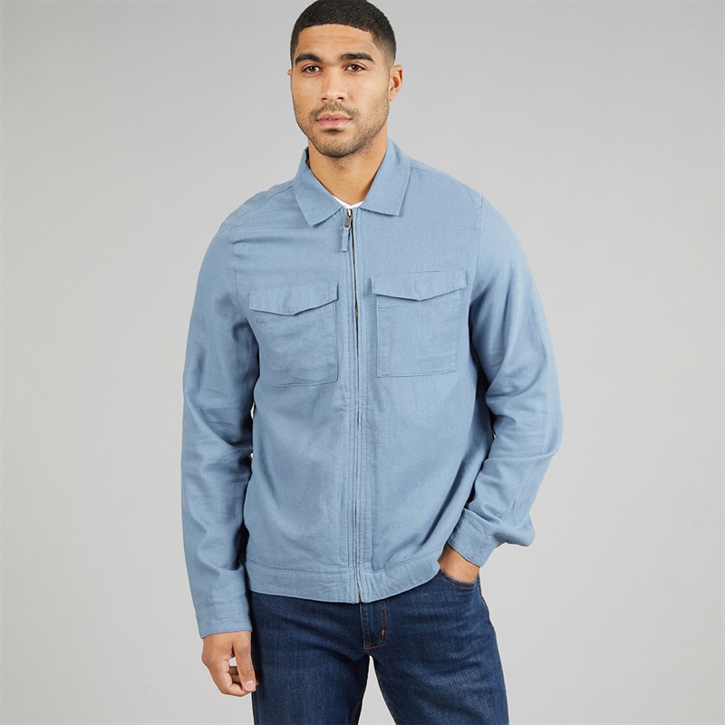 THREADBARE Mens Key Linen Shirt Jacket Denim