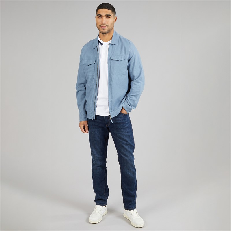 THREADBARE Mens Key Linen Shirt Jacket Denim