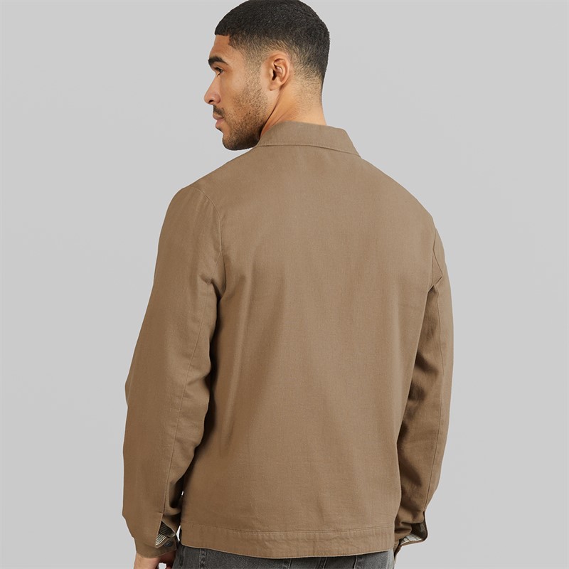 THREADBARE Mens Key Linen Shirt Jacket Taupe