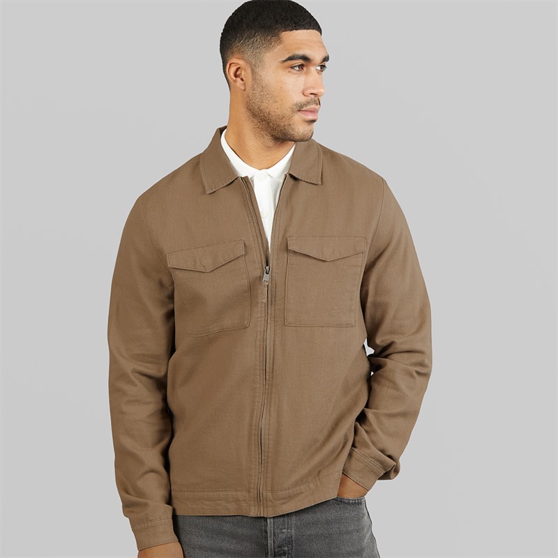 THREADBARE Mens Key Linen Shirt Jacket Taupe