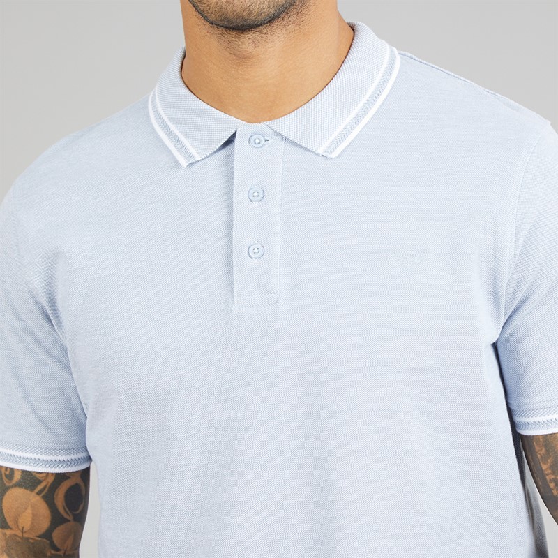 THREADBARE Mens Bron Polo Shirt Faded Denim
