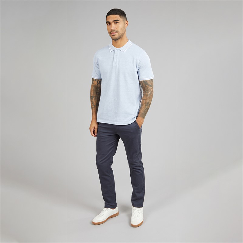 THREADBARE Mens Bron Polo Shirt Faded Denim