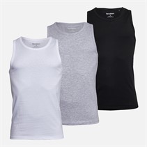 THREADBARE Mens Kyler Three Pack Vests Black/White/Grey Marl