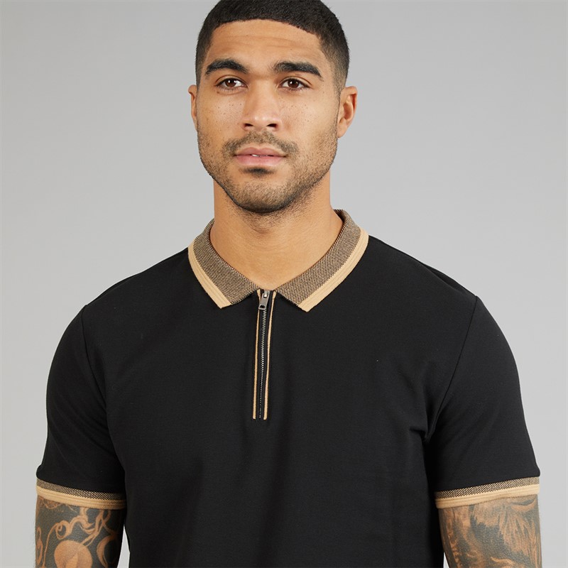 THREADBARE Mens Ember Polo Shirt Black