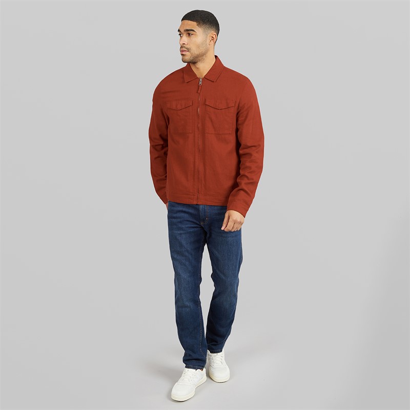 THREADBARE Mens Key Linen Shirt Jacket Rust