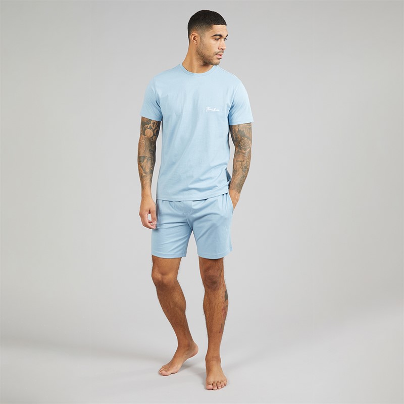 THREADBARE Mens Wells T-Shirt And Shorts Pyjama Set Cornflower Blue