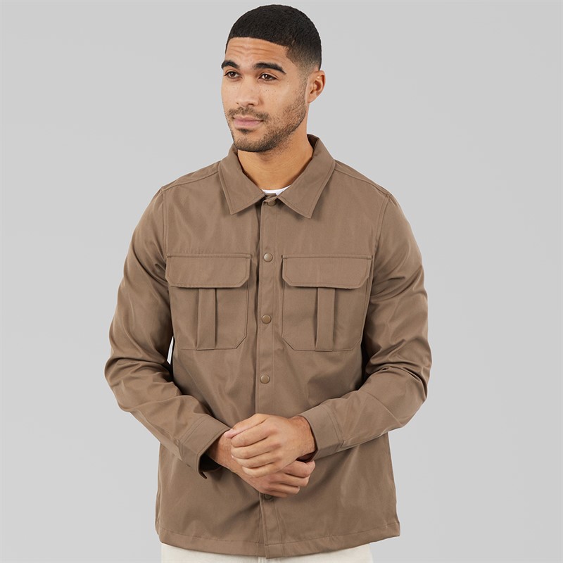 THREADBARE Mens Port Long Sleeve Shacket Cigar