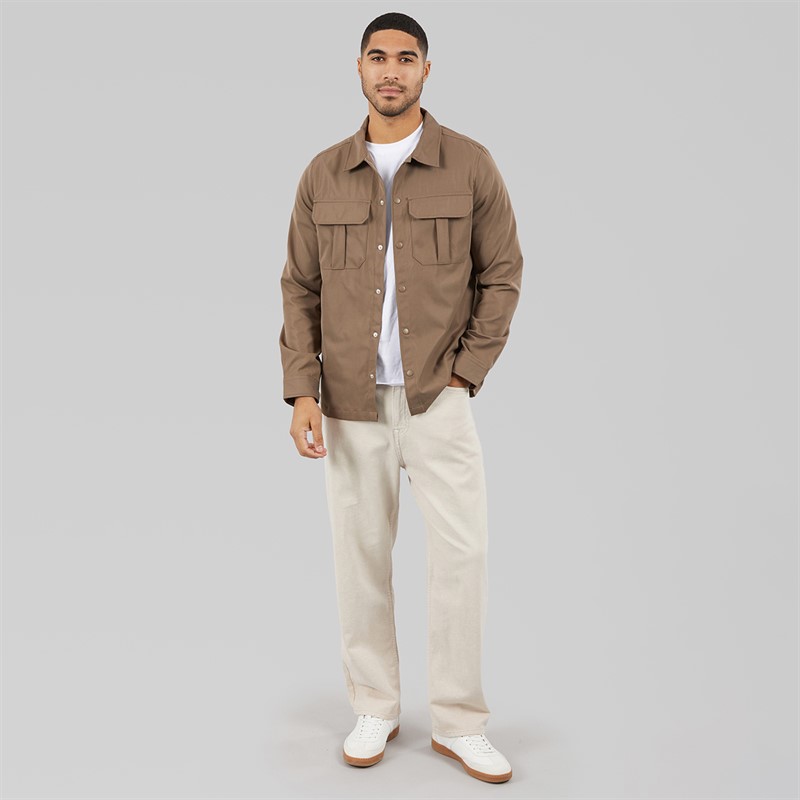 THREADBARE Mens Port Long Sleeve Shacket Cigar