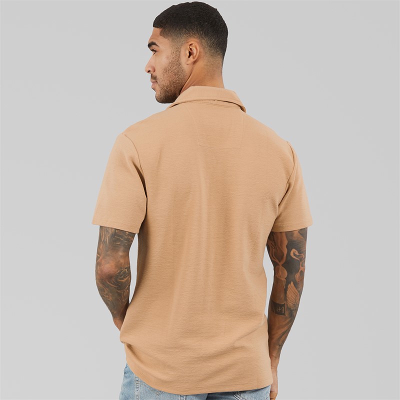 THREADBARE Mens Emblre Short Sleeve Shirt Stone
