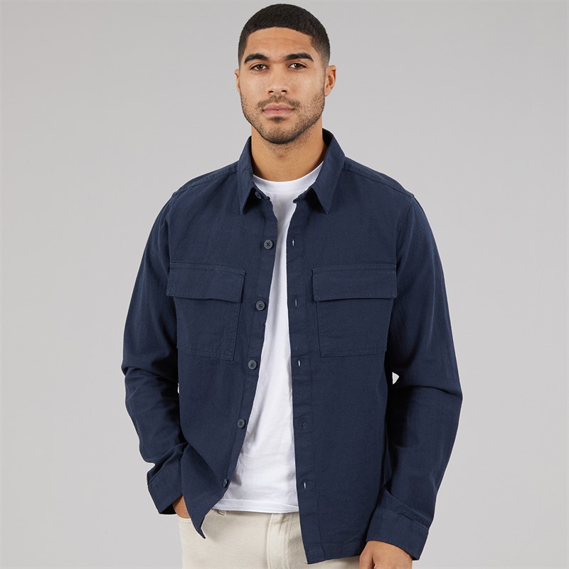 THREADBARE Mens Mini Long Sleeve Shacket Navy