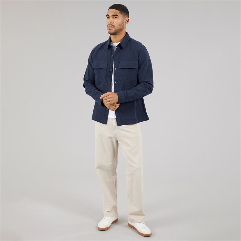 THREADBARE Mens Mini Long Sleeve Shacket Navy