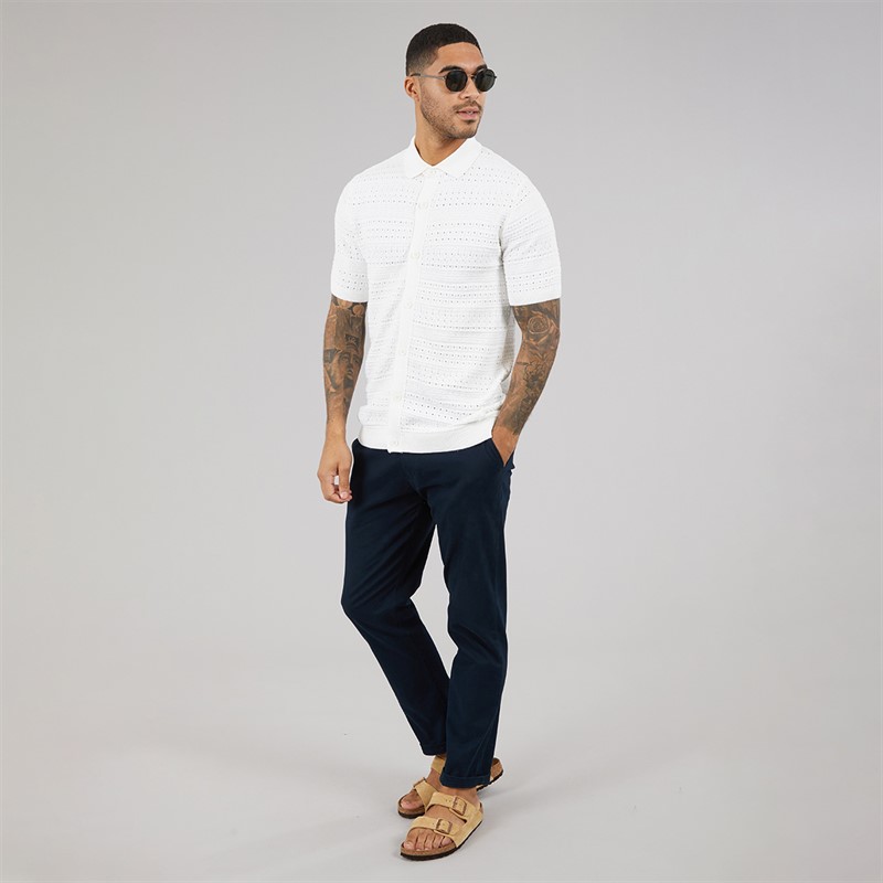 THREADBARE Mens Crown Knitted Shirt Ecru