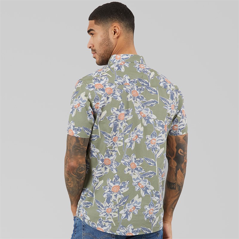 THREADBARE Mens Bell Short Sleeve Shirt Sage
