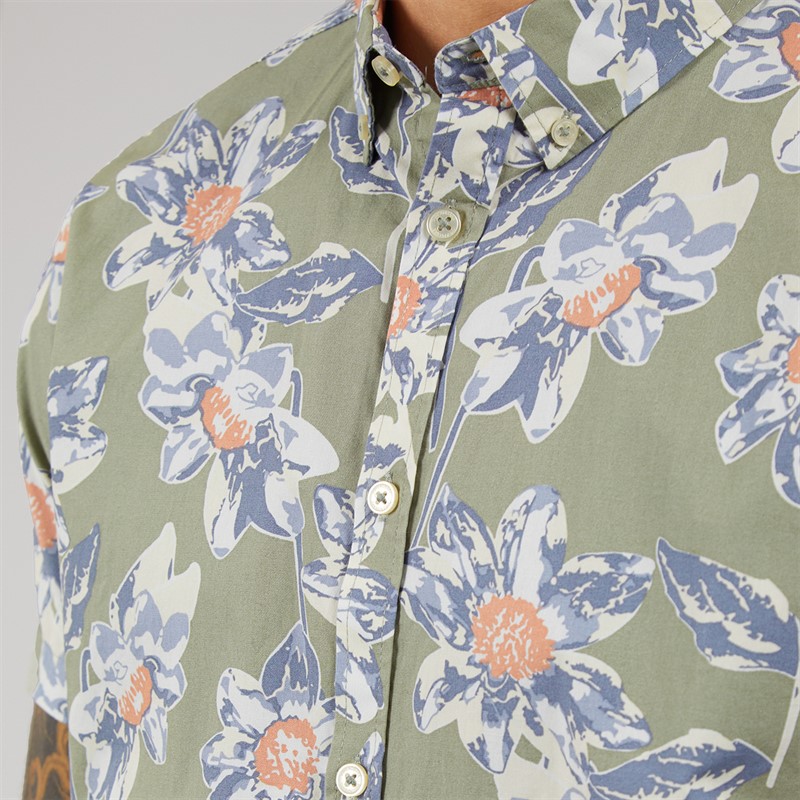 THREADBARE Mens Bell Short Sleeve Shirt Sage