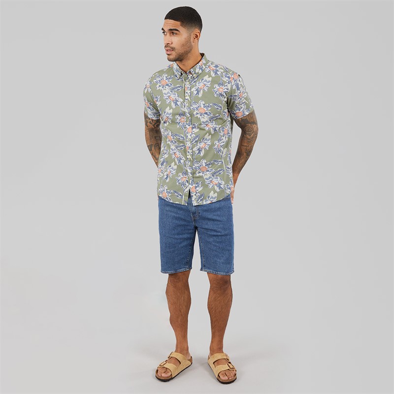 THREADBARE Mens Bell Short Sleeve Shirt Sage