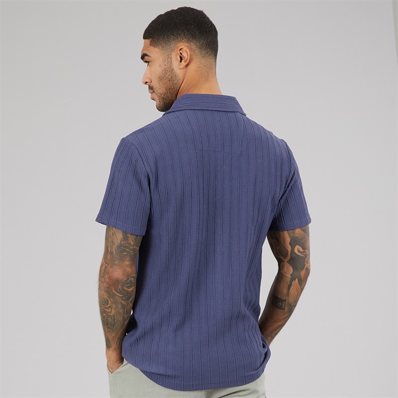 THREADBARE Mens Cam Short Sleeve Shirt Deni Blue