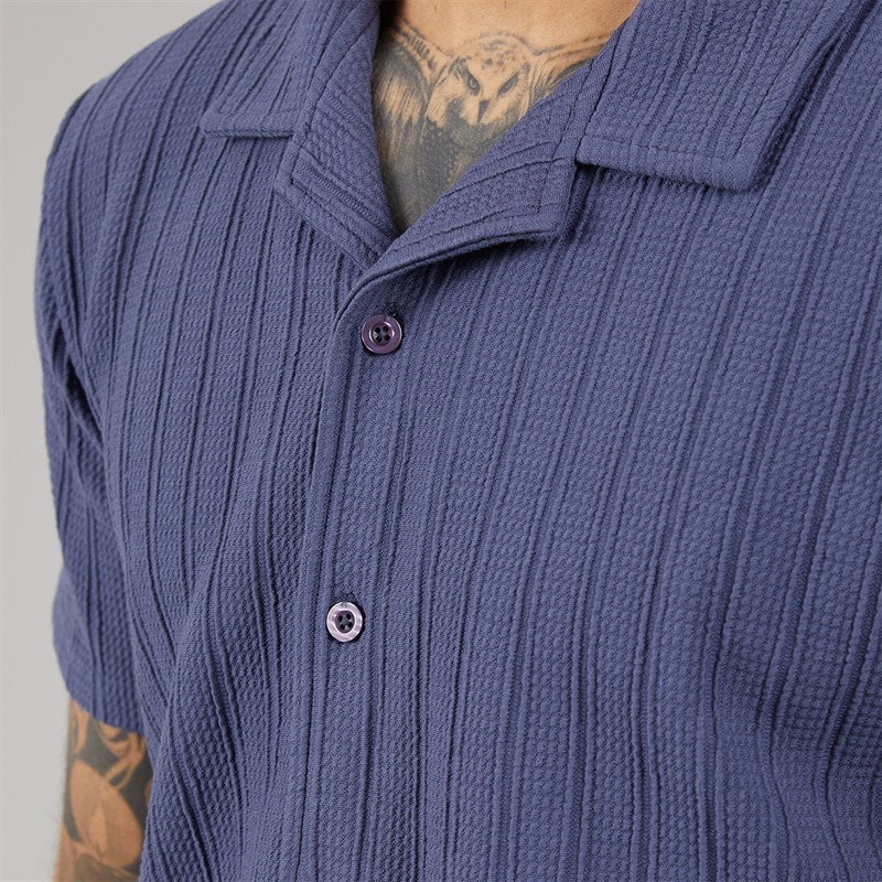 THREADBARE Mens Cam Short Sleeve Shirt Deni Blue