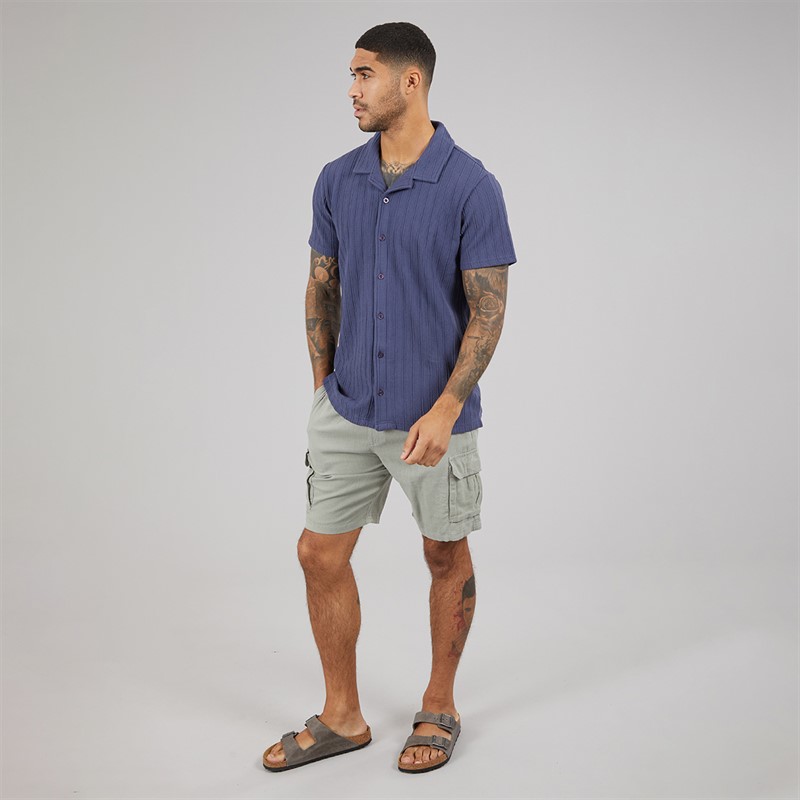 THREADBARE Mens Cam Short Sleeve Shirt Deni Blue