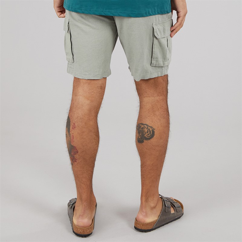 THREADBARE Mens Linen Cargo Shorts Sage