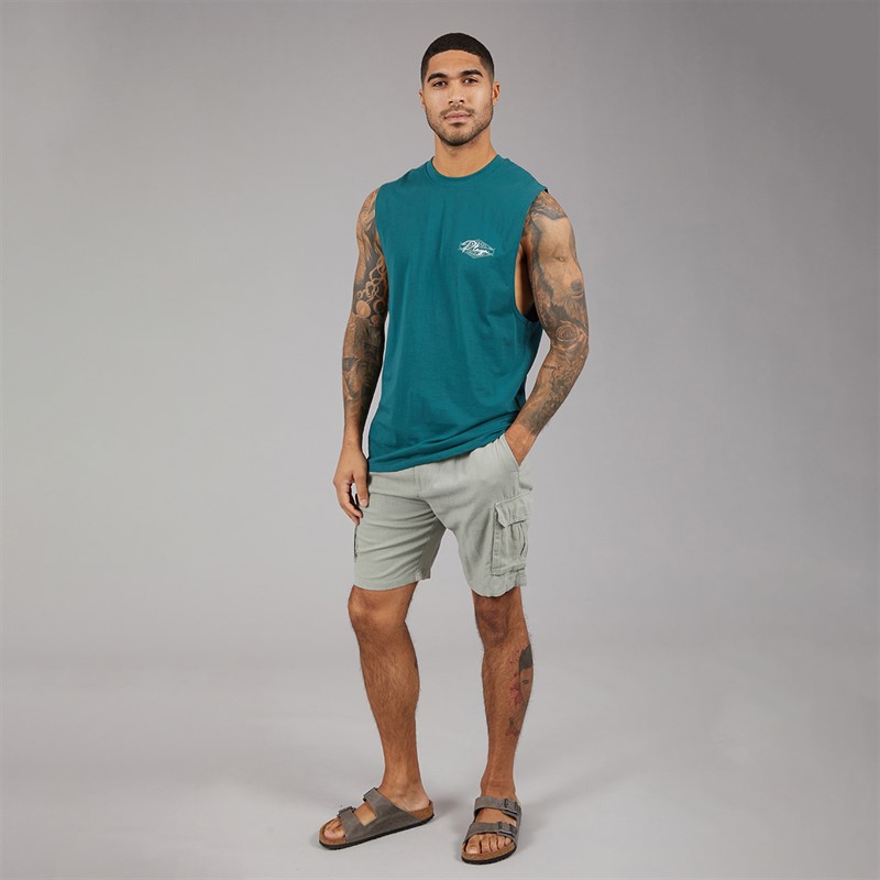 THREADBARE Mens Linen Cargo Shorts Sage