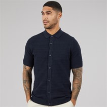 THREADBARE Mens Crown Knitted Shirt Navy