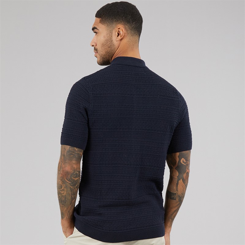 THREADBARE Mens Crown Knitted Shirt Navy
