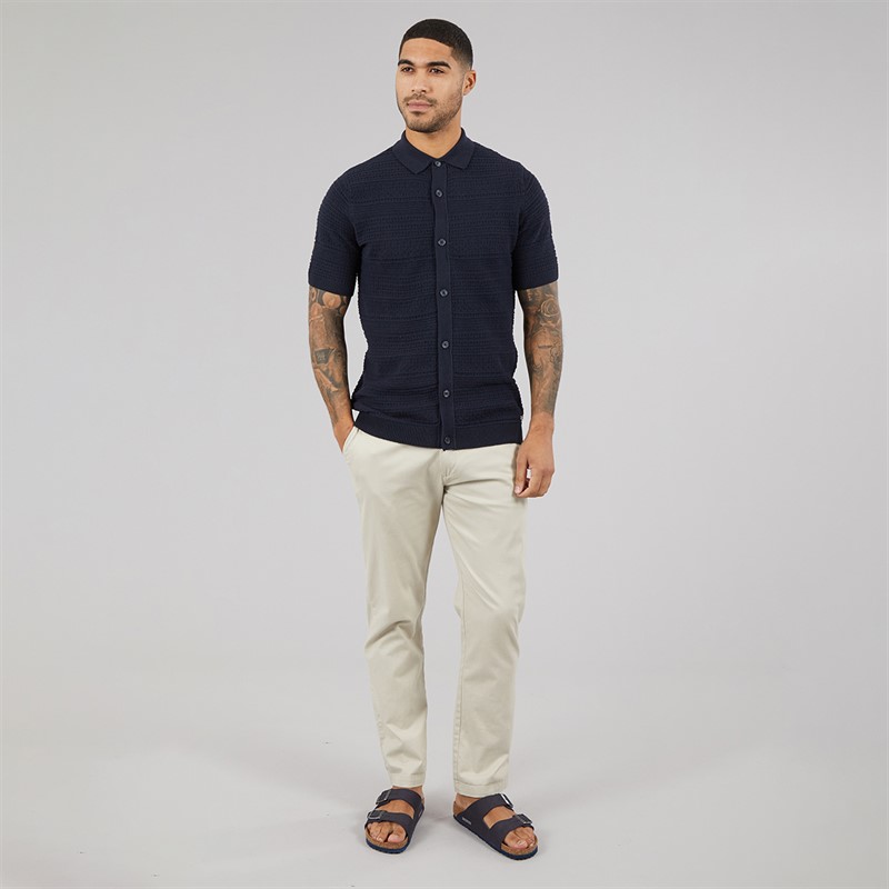 THREADBARE Mens Crown Knitted Shirt Navy