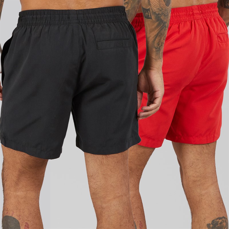 THREADBARE Mens Maldives Two Pack Swim Shorts Black/Red