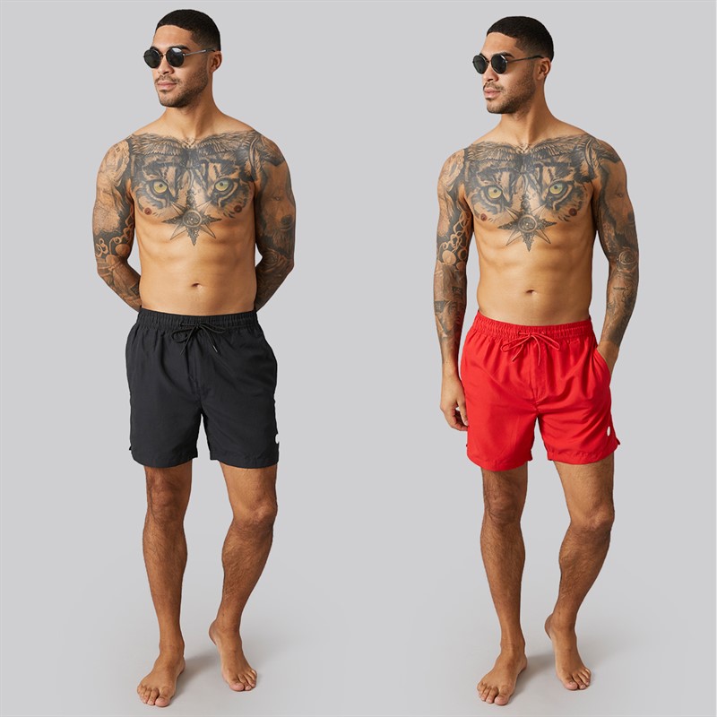 THREADBARE Mens Maldives Two Pack Swim Shorts Black/Red