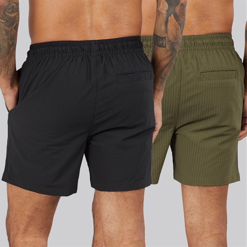 THREADBARE Mens Roly Two Pack Swim Shorts Black/Khaki