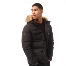 mens black parka jacket with fur hood