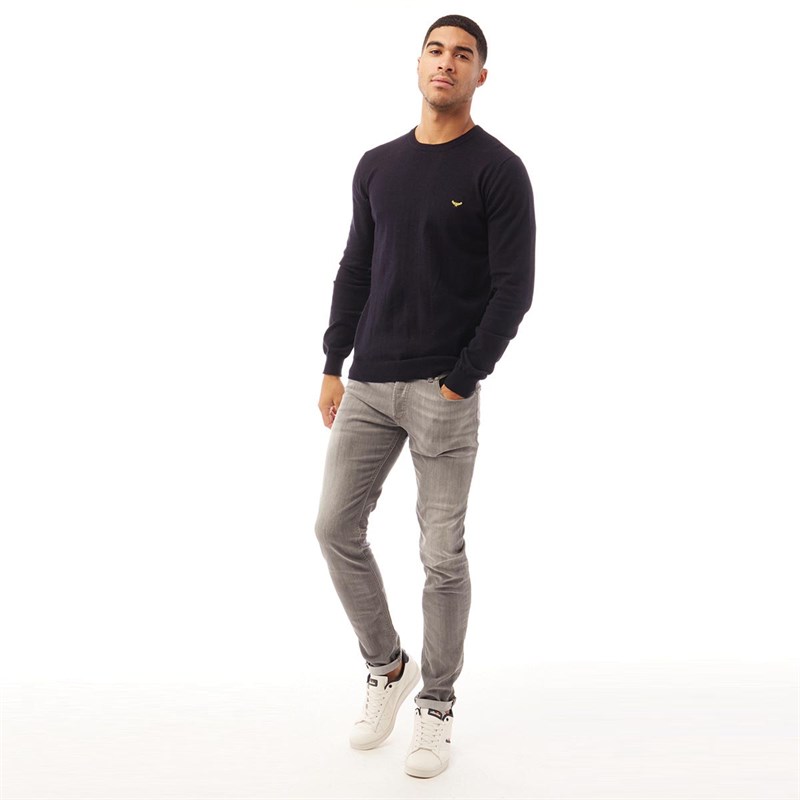 THREADBARE Mens Benga Crew Neck Jumper Navy/Denim Twist