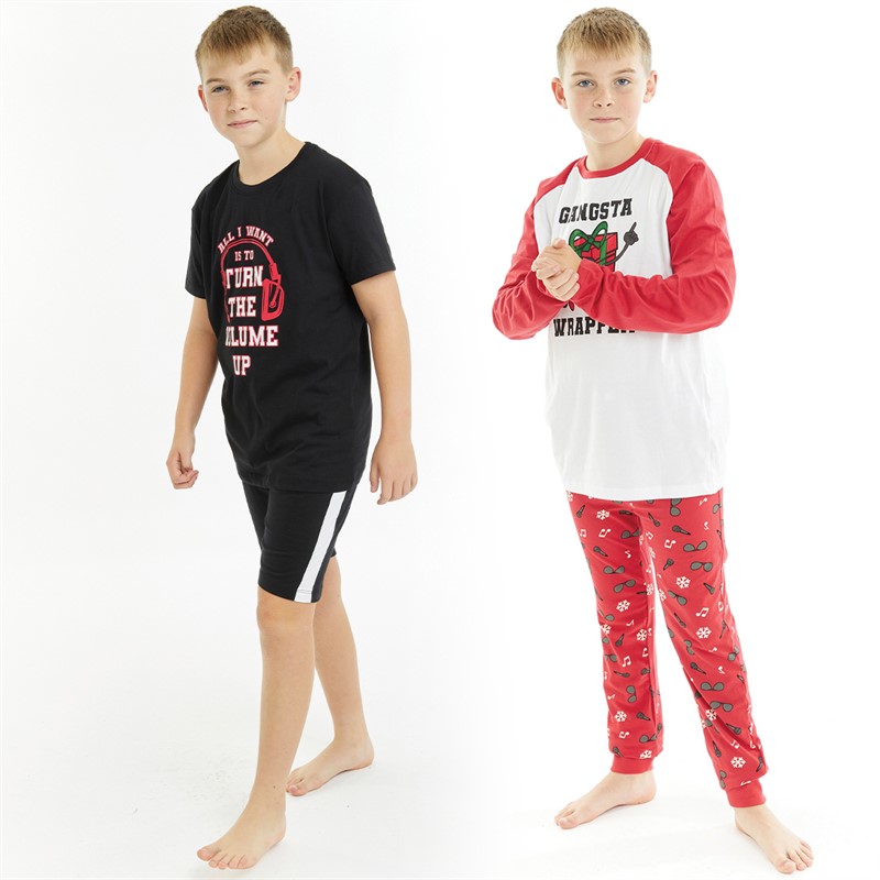 Threadboys Boys Christmas Two Pack Lounge Set Red/Black