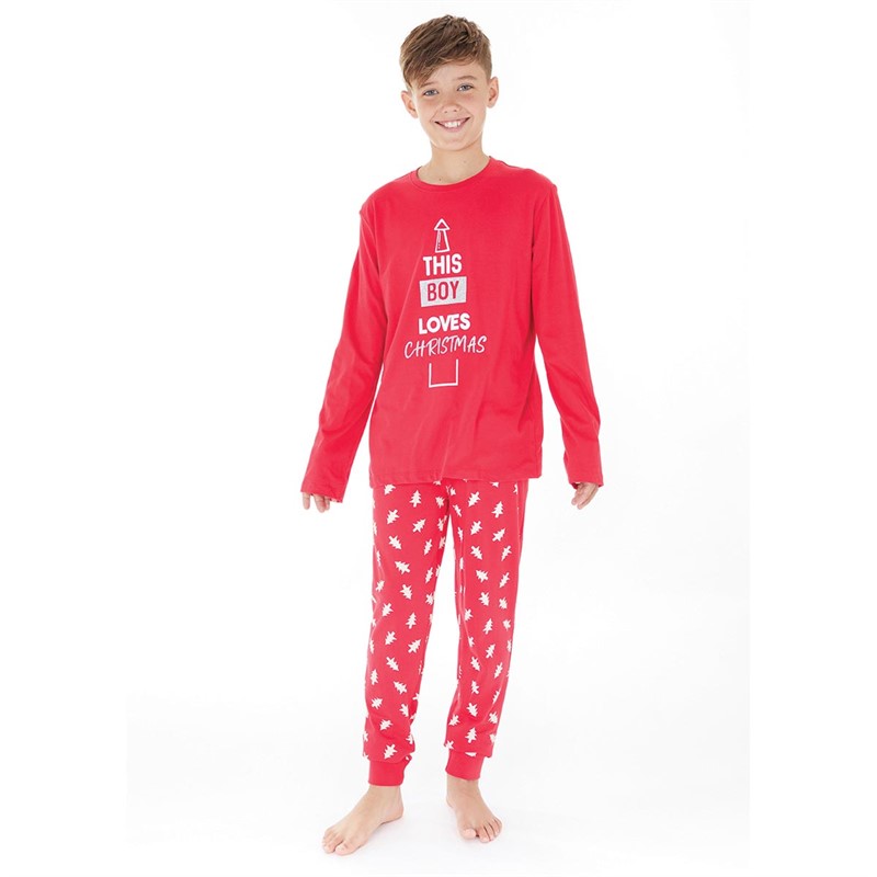 Threadboys Boys Tree Family Xmas Nightwear Set Red