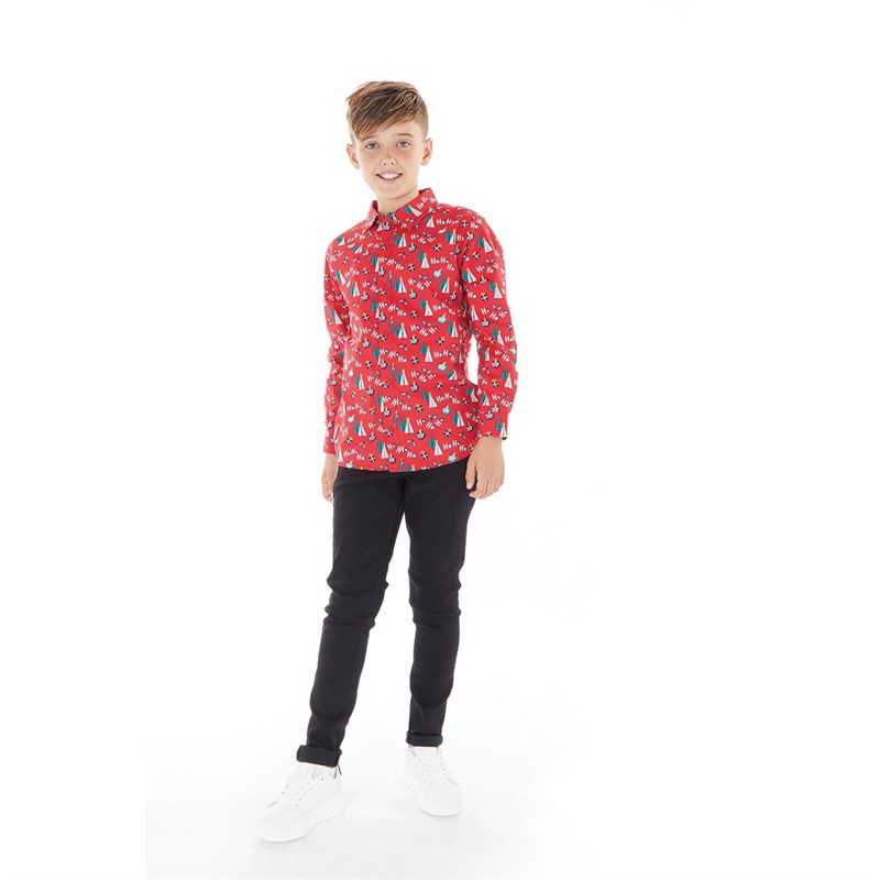 Threadboys Boys Glee Xmas Long Sleeve Shirt Red