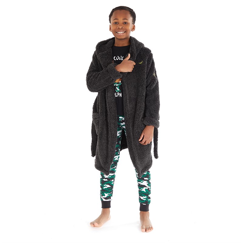 Threadboys Boys Rebel Nightwear Dressing Gown Charcoal