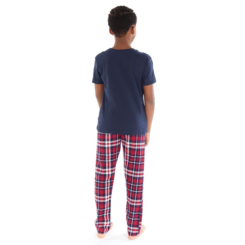 Threadboys Boys Xmas Stag Pyjama Set Navy/Red Check