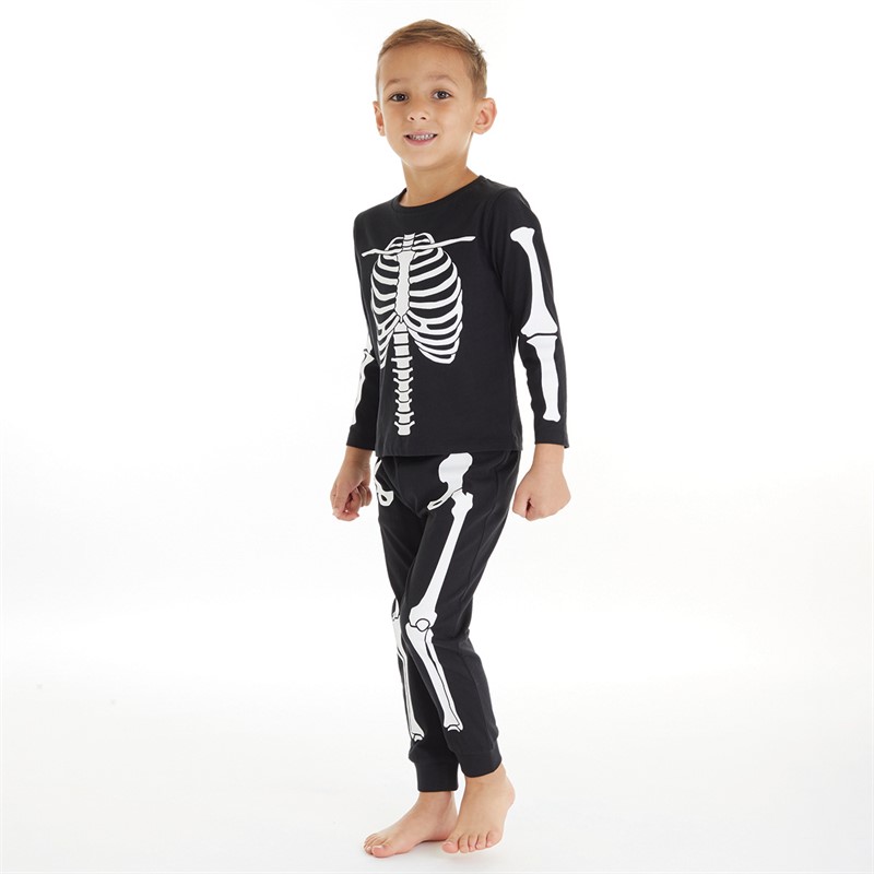 Threadboys Infant Boys Halloween Bones Pyjama Set Black