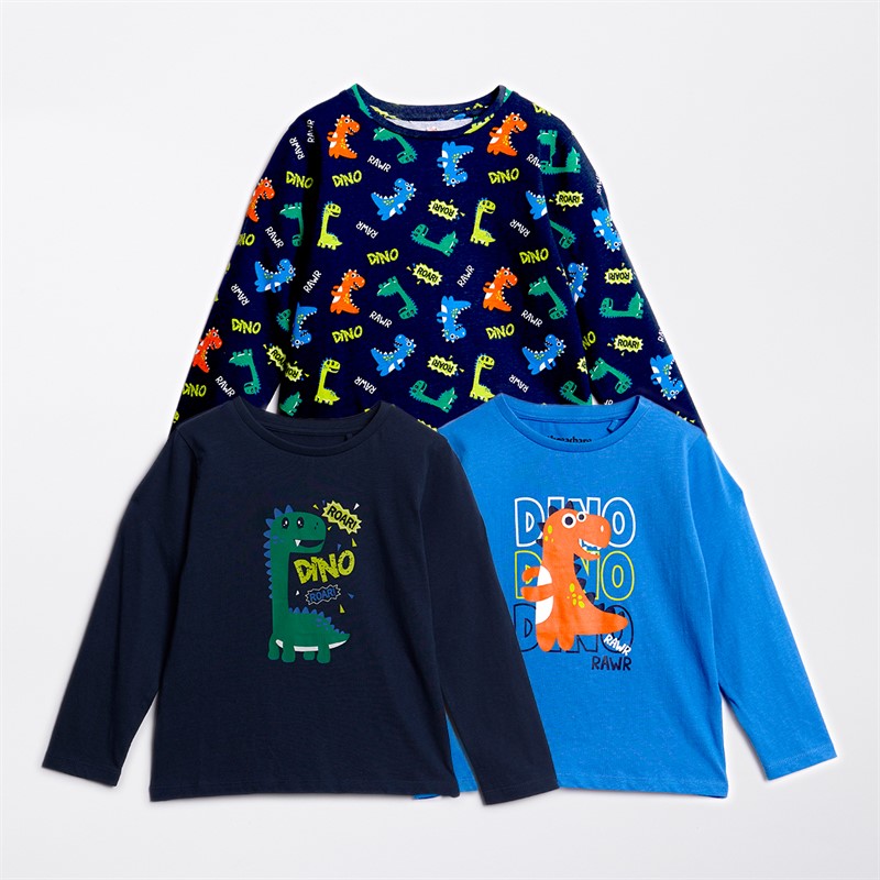 Threadboys Infant Boys Three Pack Dinosaur Long Sleeve Tops Multi