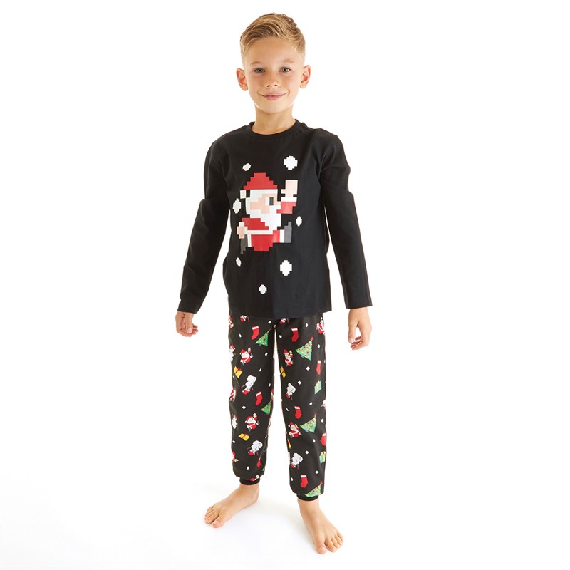 Threadboys Boys Christmas Digital Santa Pyjama Set Black