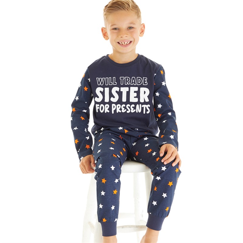 Threadboys Boys Will Trade Sister For Presents Pyjama Set Navy