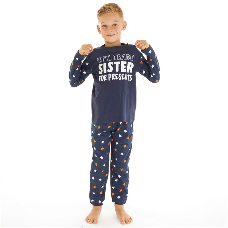 Threadboys Boys Will Trade Sister For Presents Pyjama Set Navy