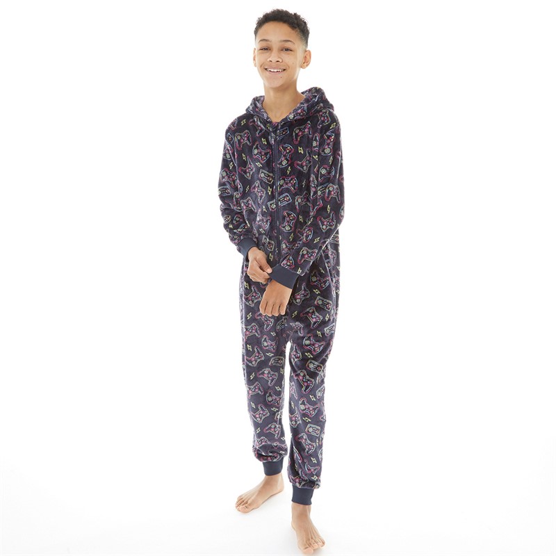 Threadboys Boys Neon Gaming Onesie Navy