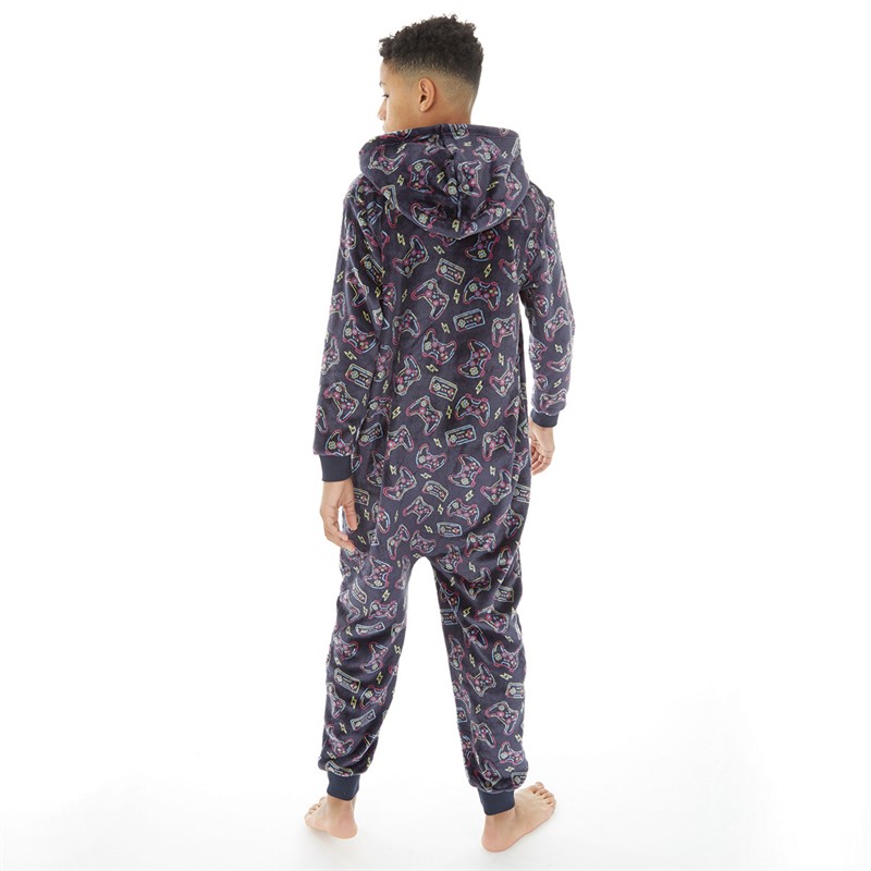 Threadboys Boys Neon Gaming Onesie Navy