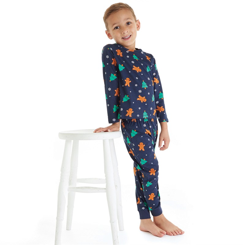 Threadboys Infant Boys Christmas Gingerbread Pyjama Set Navy