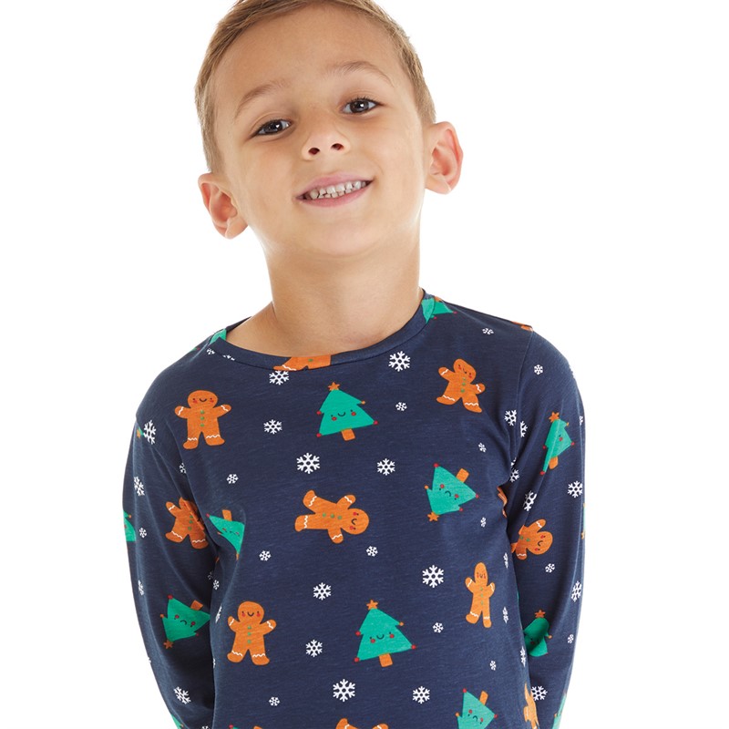 Threadboys Infant Boys Christmas Gingerbread Pyjama Set Navy